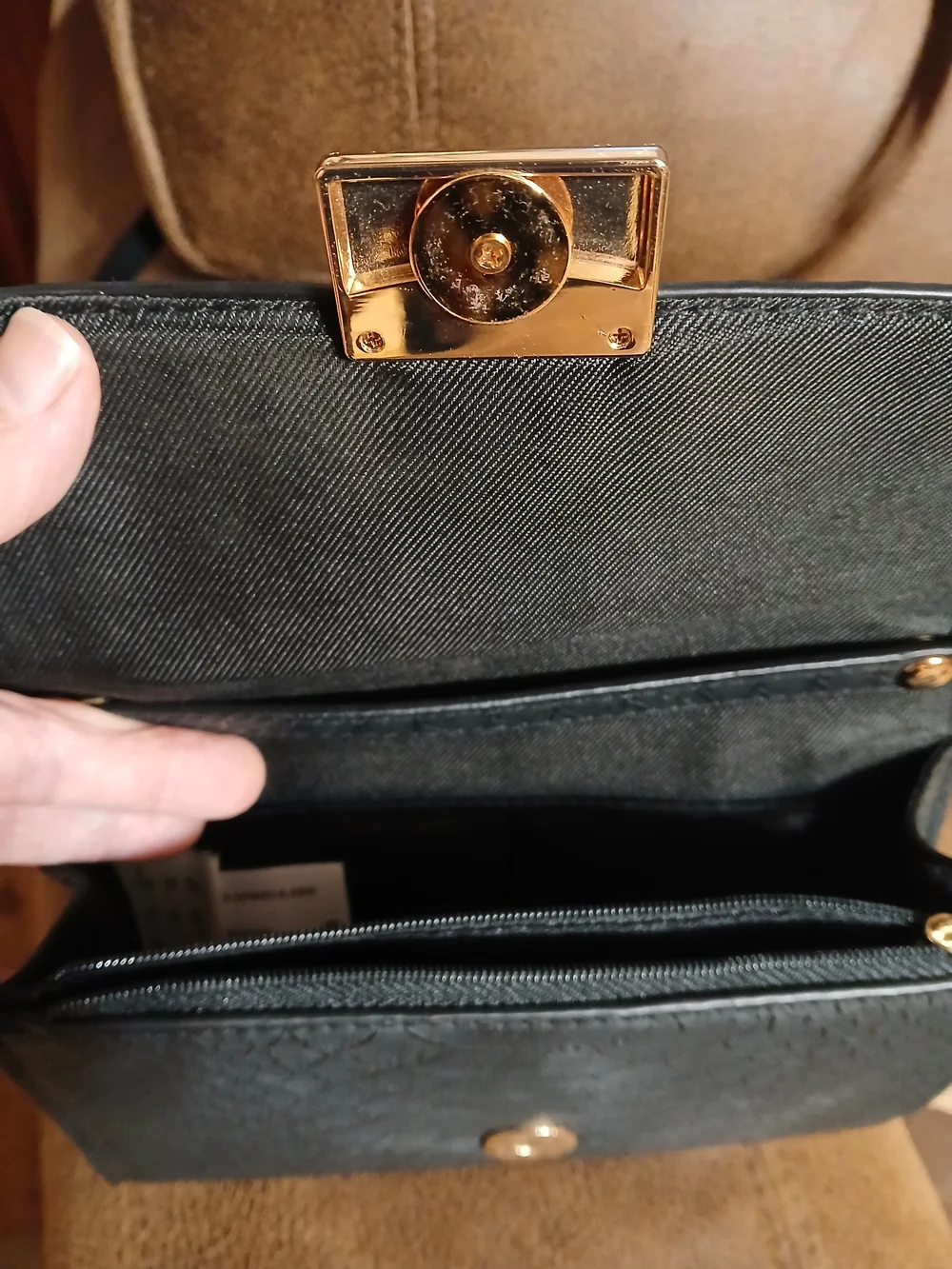 Textured Black Crossbody with Gold-Tone Lock